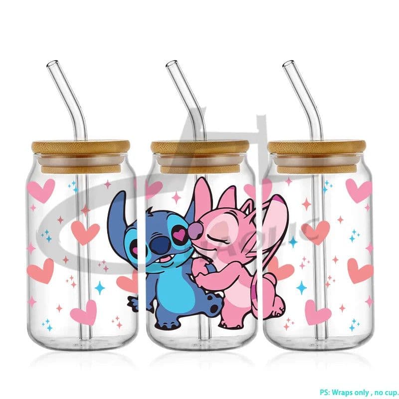 image-UV DTF Cup Wrap Blue Cartoon Transfers 16oz UV DTF Libbey Wrap Tumbler Stickers Glass Can Selfadhesive Waterproof