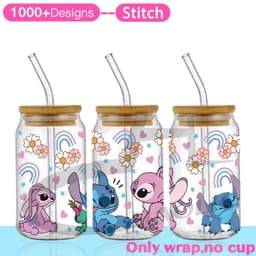 image-UV DTF Cup Wrap Blue Cartoon Transfers 16oz UV DTF Libbey Wrap Tumbler Stickers Glass Can Selfadhesive Waterproof