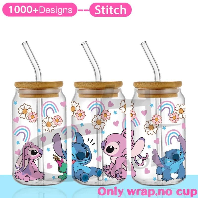 image-UV DTF Cup Wrap Blue Cartoon Transfers 16oz UV DTF Libbey Wrap Tumbler Stickers Glass Can Selfadhesive Waterproof