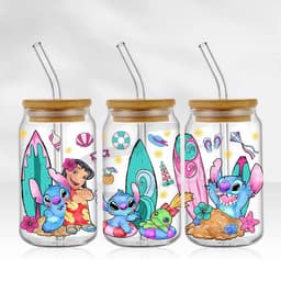 image-UV DTF Cup Wrap Blue Cartoon Transfers 16oz UV DTF Libbey Wrap Tumbler Stickers Glass Can Selfadhesive Waterproof