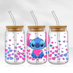 image-UV DTF Cup Wrap Blue Cartoon Transfers 16oz UV DTF Libbey Wrap Tumbler Stickers Glass Can Selfadhesive Waterproof