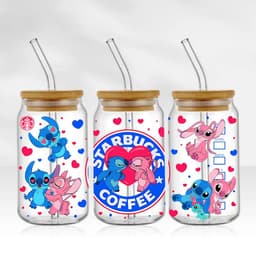 image-UV DTF Cup Wrap Blue Cartoon Transfers 16oz UV DTF Libbey Wrap Tumbler Stickers Glass Can Selfadhesive Waterproof