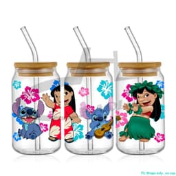 image-UV DTF Cup Wrap Blue Cartoon Transfers 16oz UV DTF Libbey Wrap Tumbler Stickers Glass Can Selfadhesive Waterproof