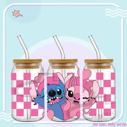 image-UV DTF Cup Wrap Blue Cartoon Transfers 16oz UV DTF Libbey Wrap Tumbler Stickers Glass Can Selfadhesive Waterproof