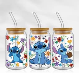 image-UV DTF Cup Wrap Blue Cartoon Transfers 16oz UV DTF Libbey Wrap Tumbler Stickers Glass Can Selfadhesive Waterproof