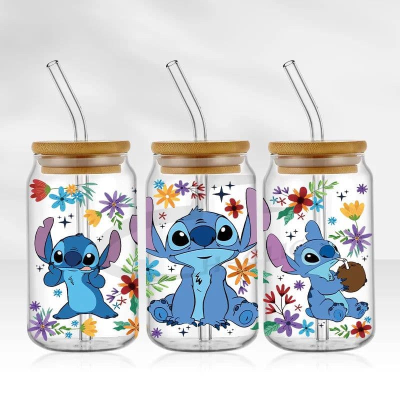 image-UV DTF Cup Wrap Blue Cartoon Transfers 16oz UV DTF Libbey Wrap Tumbler Stickers Glass Can Selfadhesive Waterproof