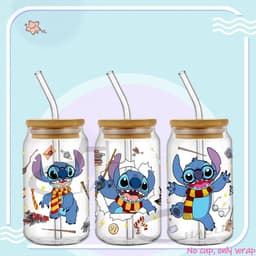 image-UV DTF Cup Wrap Blue Cartoon Transfers 16oz UV DTF Libbey Wrap Tumbler Stickers Glass Can Selfadhesive Waterproof