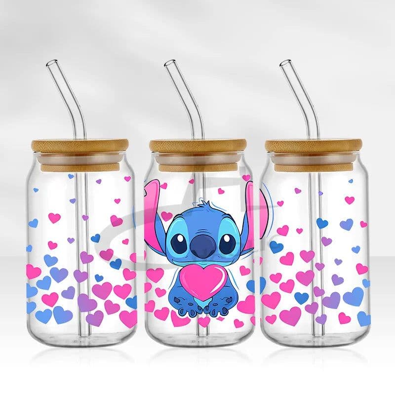 image-UV DTF Cup Wrap Blue Cartoon Transfers 16oz UV DTF Libbey Wrap Tumbler Stickers Glass Can Selfadhesive Waterproof