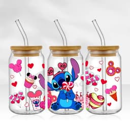 image-UV DTF Cup Wrap Blue Cartoon Transfers 16oz UV DTF Libbey Wrap Tumbler Stickers Glass Can Selfadhesive Waterproof