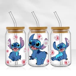 image-UV DTF Cup Wrap Blue Cartoon Transfers 16oz UV DTF Libbey Wrap Tumbler Stickers Glass Can Selfadhesive Waterproof