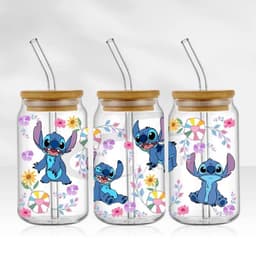 image-UV DTF Cup Wrap Blue Cartoon Transfers 16oz UV DTF Libbey Wrap Tumbler Stickers Glass Can Selfadhesive Waterproof