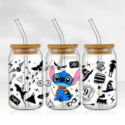 image-UV DTF Cup Wrap Blue Cartoon Transfers 16oz UV DTF Libbey Wrap Tumbler Stickers Glass Can Selfadhesive Waterproof
