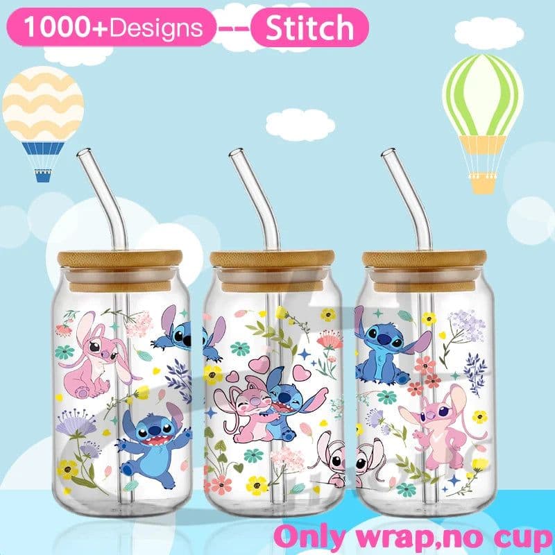 image-UV DTF Cup Wrap Blue Cartoon Transfers 16oz UV DTF Libbey Wrap Tumbler Stickers Glass Can Selfadhesive Waterproof
