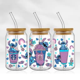 image-UV DTF Cup Wrap Blue Cartoon Transfers 16oz UV DTF Libbey Wrap Tumbler Stickers Glass Can Selfadhesive Waterproof