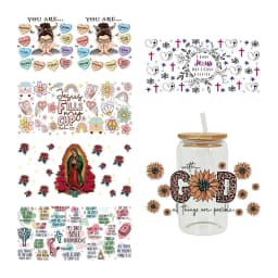 image-3D UV DTF Transfers Stickers 16oz Cup Wraps Cartoon Faith Printed For DIY Glass Ceramic Metal Leather Etc. D10637