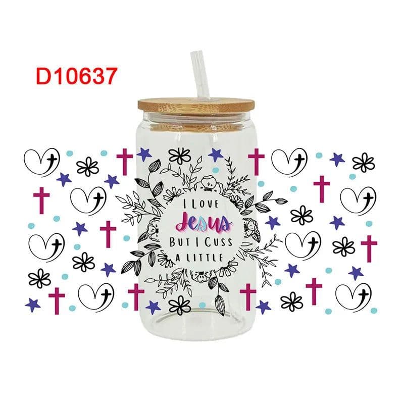 image-3D UV DTF Transfers Stickers 16oz Cup Wraps Cartoon Faith Printed For DIY Glass Ceramic Metal Leather Etc. D10637
