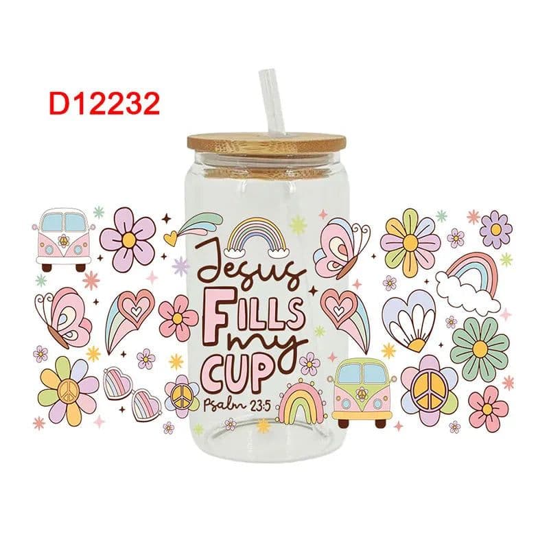 image-3D UV DTF Transfers Stickers 16oz Cup Wraps Cartoon Faith Printed For DIY Glass Ceramic Metal Leather Etc. D10637