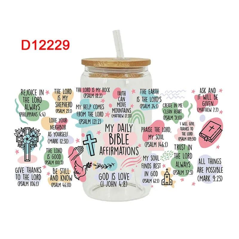 image-3D UV DTF Transfers Stickers 16oz Cup Wraps Cartoon Faith Printed For DIY Glass Ceramic Metal Leather Etc. D10637