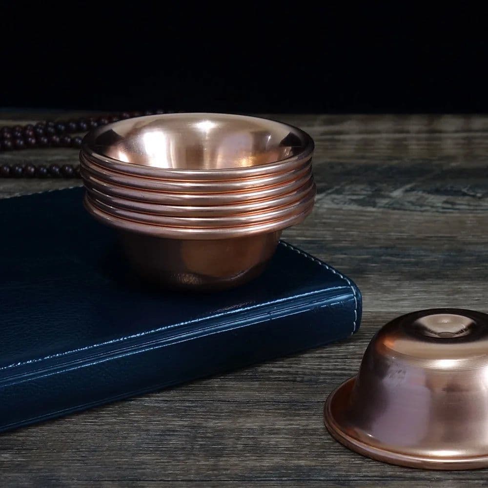 image-Copper Decorative Bowls,Tibetan Buddhist Decor Tribute Cup,Tibet Meditation and Zen Decoration 7 Set