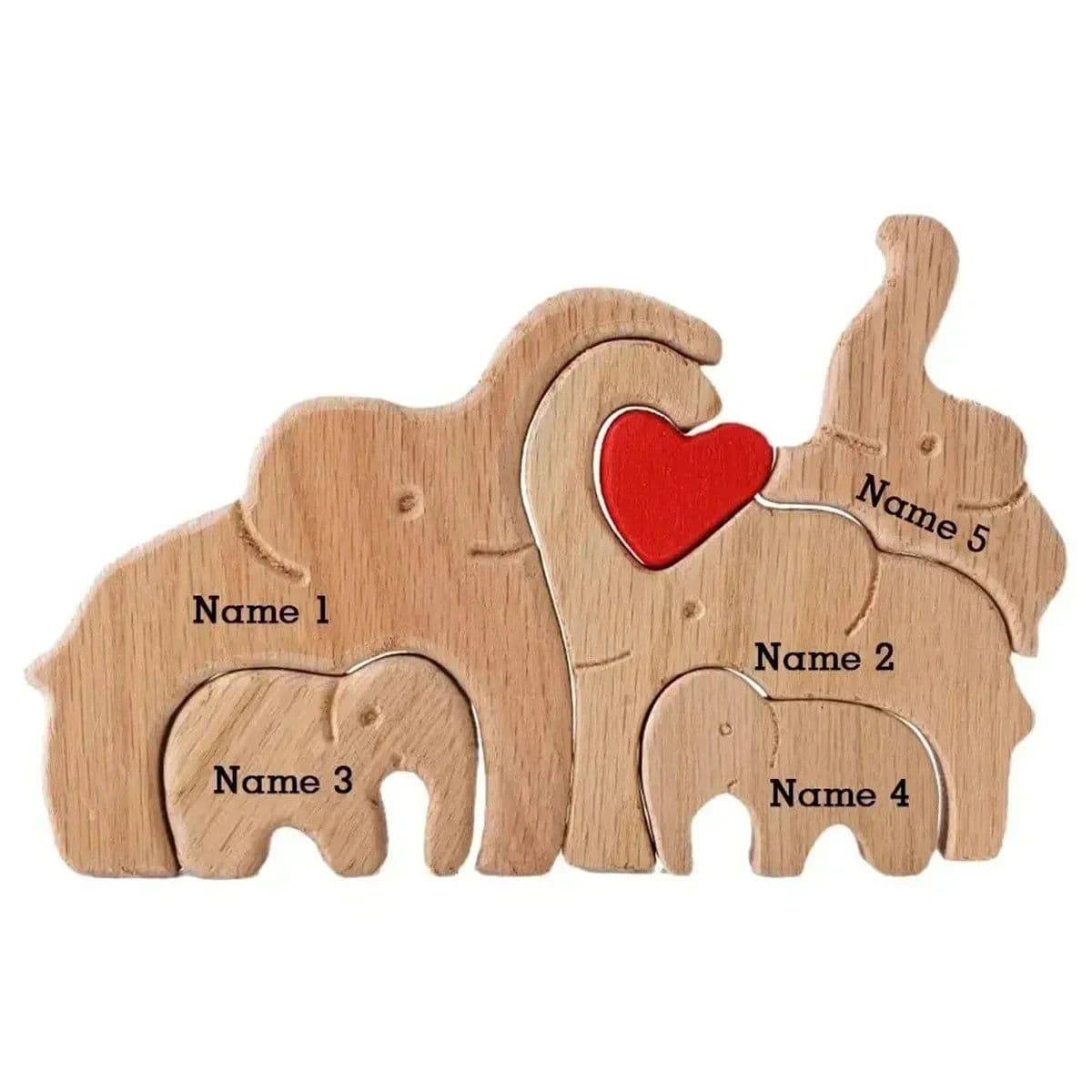 image-Personalized Elephant Family Wooden Puzzle Love Animal Wood Puzzle Custom Family Name Sculpture Free Engraving Decor Gifts