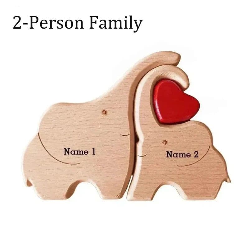image-Personalized Elephant Family Wooden Puzzle Love Animal Wood Puzzle Custom Family Name Sculpture Free Engraving Decor Gifts