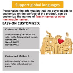 image-Personalized Elephant Family Wooden Puzzle Love Animal Wood Puzzle Custom Family Name Sculpture Free Engraving Decor Gifts