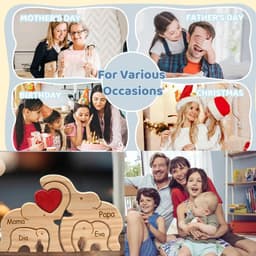 image-Personalized Elephant Family Wooden Puzzle Love Animal Wood Puzzle Custom Family Name Sculpture Free Engraving Decor Gifts
