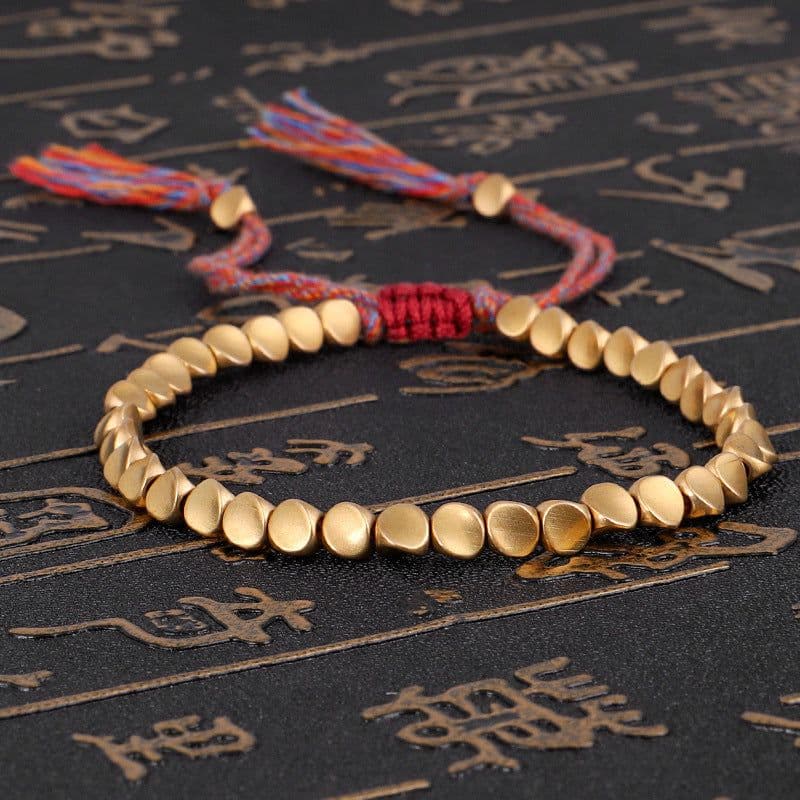 image-Handmade Tibetan Buddhist Bracelets On Hand Braided Copper Beads Lucky Rope Bracelet & Bangles For Women Men
