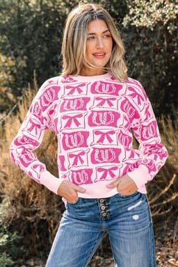 image-Pink Bows & Horseshoes Western Sweater
