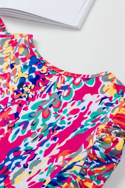image-Rose Floral Print Tank Top with Ruffles