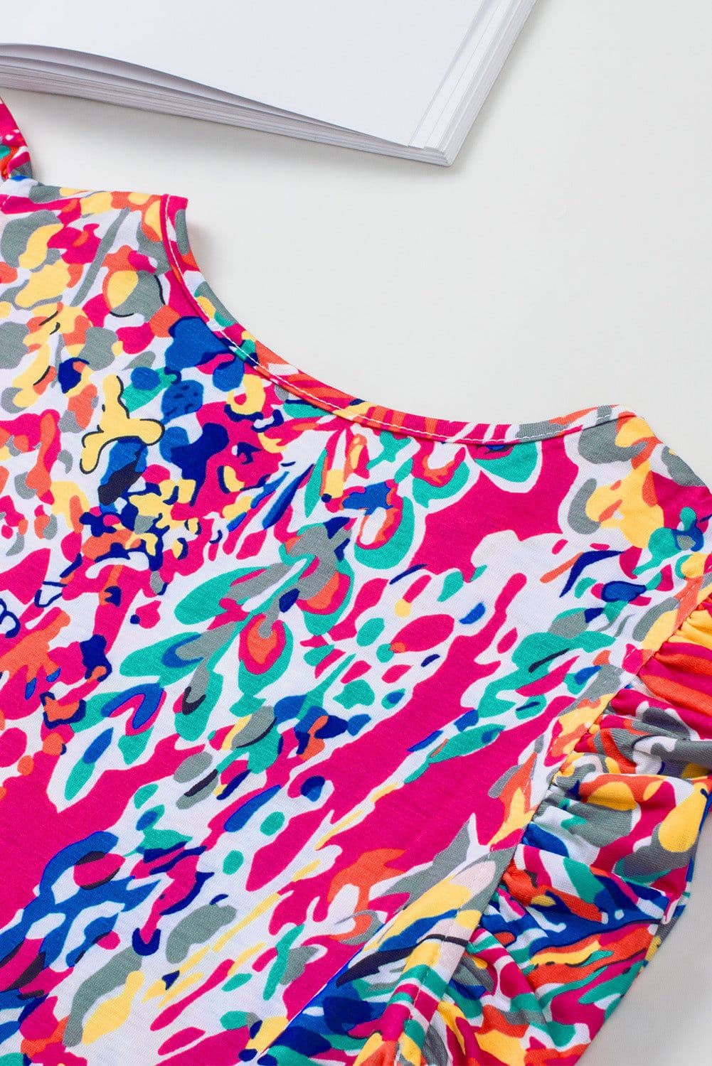 image-Rose Floral Print Tank Top with Ruffles
