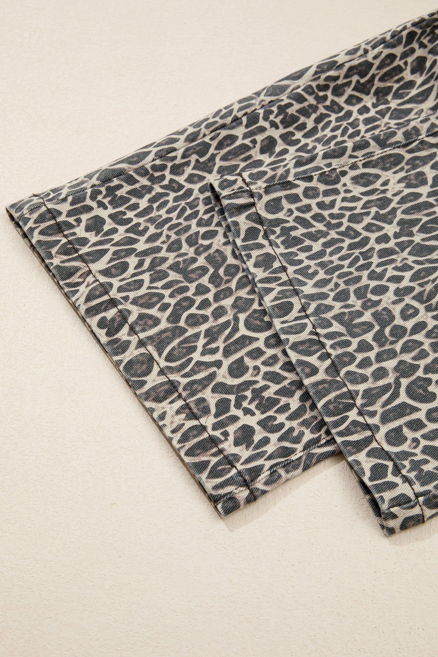 image-Brown Leopard Print Straight Leg Loose Denim Overall Jumpsuit