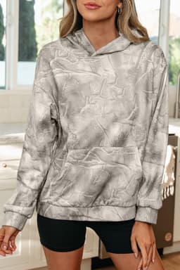 image-Beige Camouflage Woodland Print Oversized Sporty Hoodie