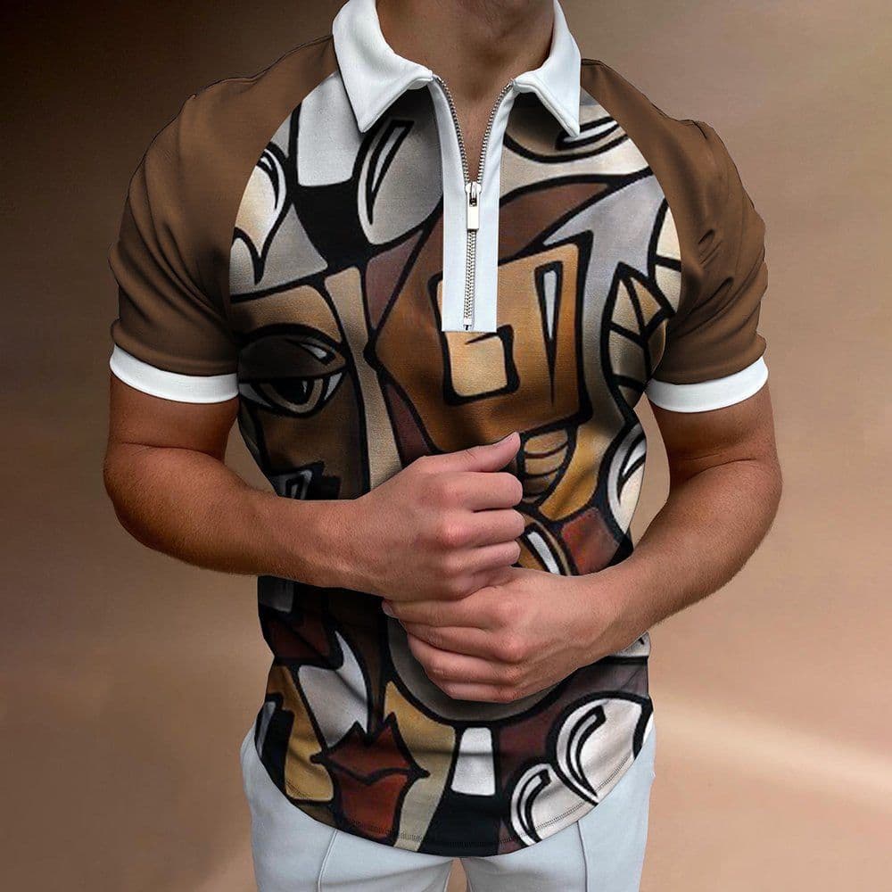 image-Men's POLO Shirt Striped Printed Short Sleeve T-Shirt Lapel Shirt