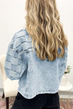image-Beau Blue Denim Checkered Patchwork Jacket