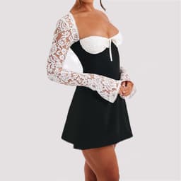 image-Y2K Lace Long Sleeve Backless Dress - Short