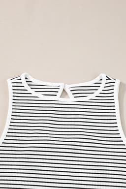 image-White Striped Print Ribbed Knit Sleeveless Top