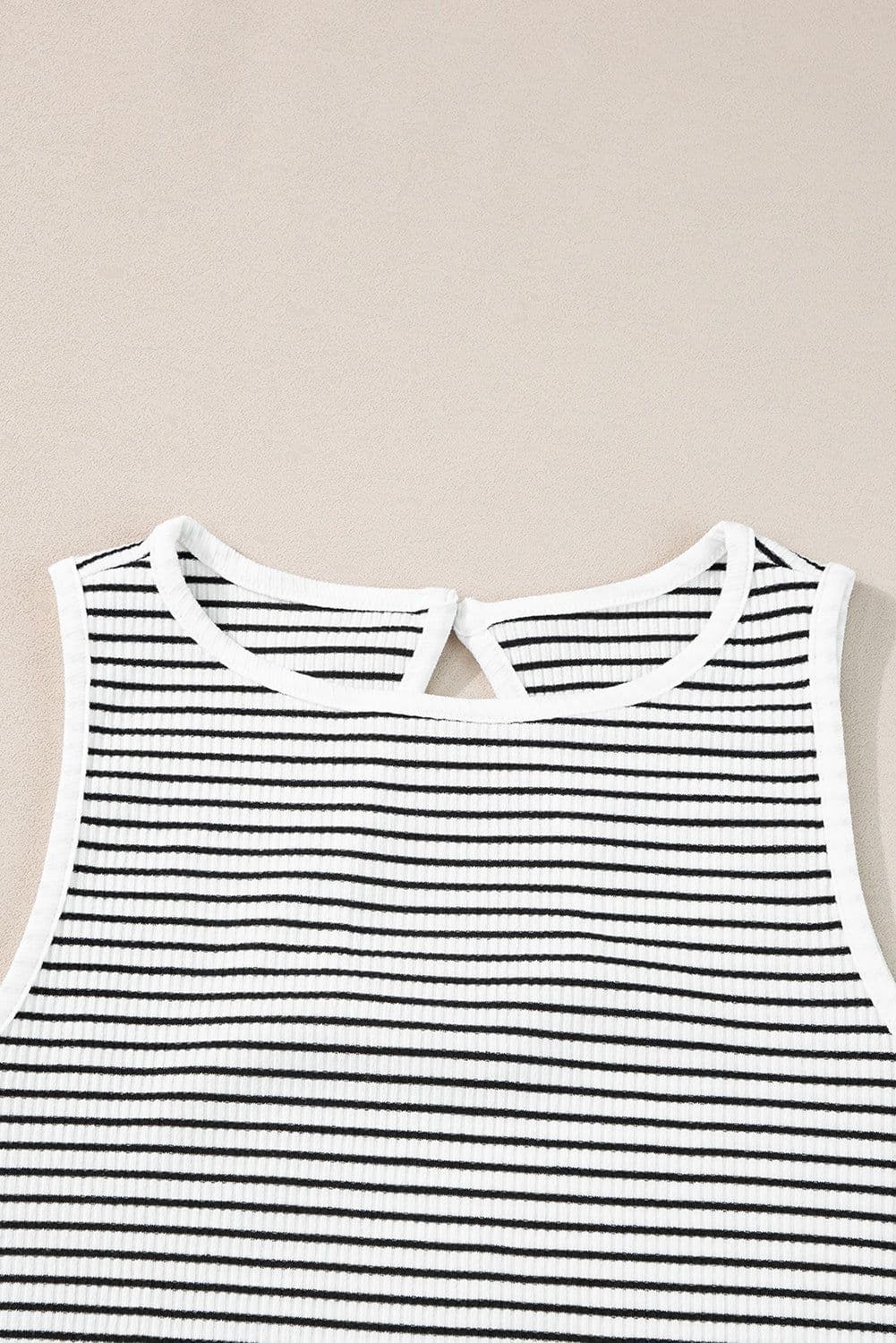 image-White Striped Print Ribbed Knit Sleeveless Top