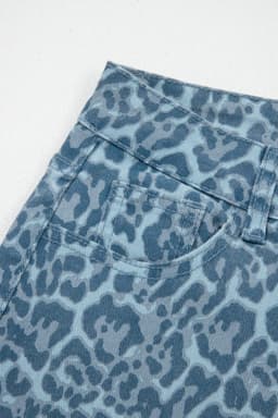 image-Sky Blue Leopard Frayed Wide Leg Jeans