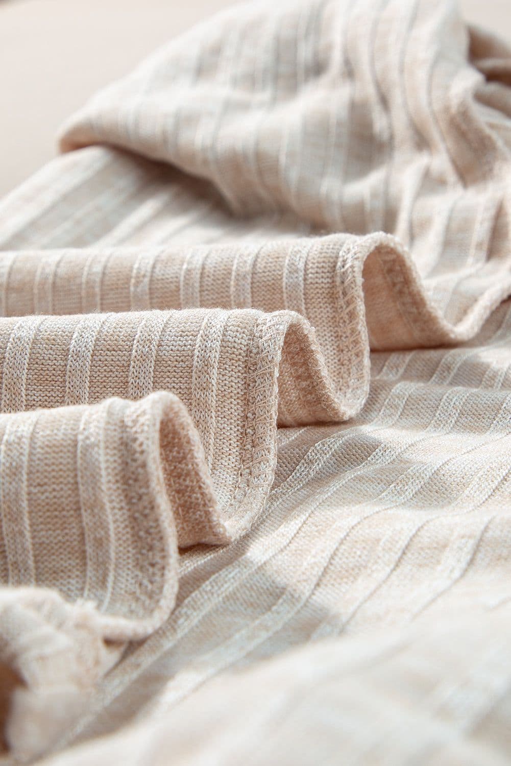 image-Ribbed Knit V Neck Slouchy Two-Piece Outfit - Khaki Modern Chic