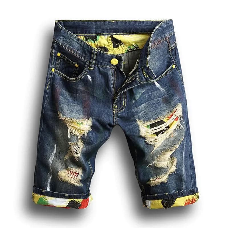 image-Summer Mens Stylist Holes Denim Shorts Fashion Men Denim Jeans Slim