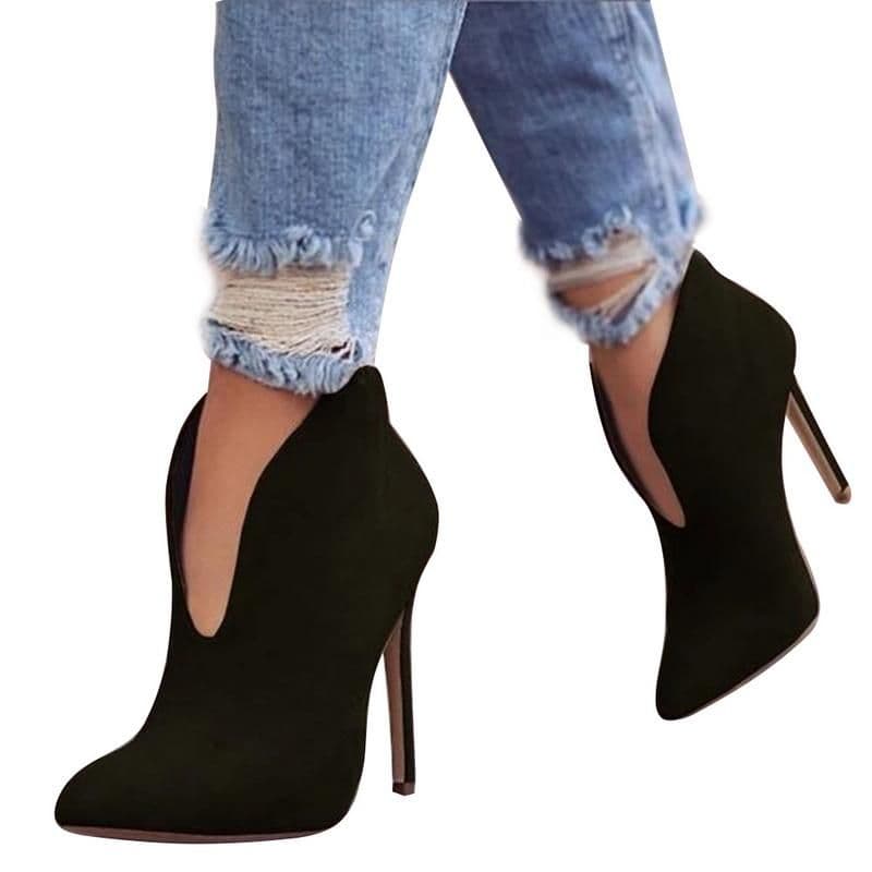 image-Sexy Women Boots 2020 Autumn V-Neck High Heels Ankle Shoes Boots