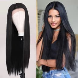 image-Natural Silky Straight Synthetic Lace Front Long Full Wigs High