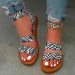 image-Flat Sandals for Women Cross Tie Ankle Strap Striped Leapard Elastic