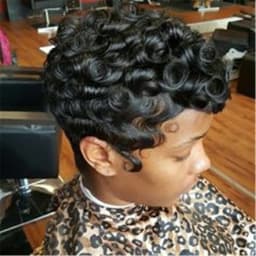 image-100% Human Hair Wig Short Curly Black Pixie Cut Hair Wigs For Women