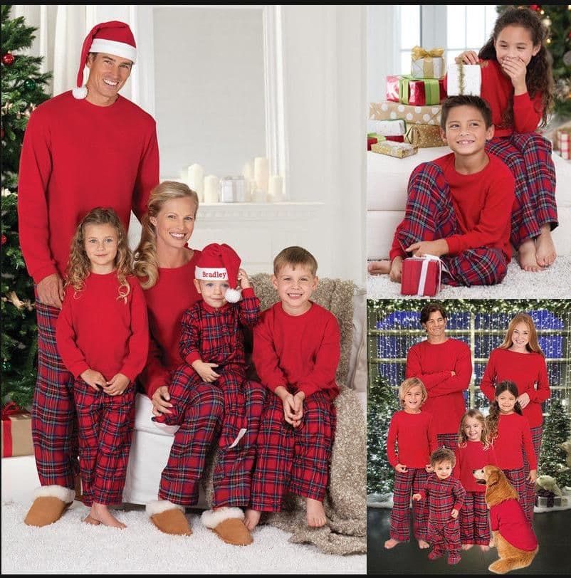 image-Newest Christmas Pajamas Family Look Christmas Grid Printed Clothes