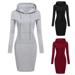 image-Autumn Winter Women Sweater Dress Warm Fur Fleece Hoodies Long Sleeved