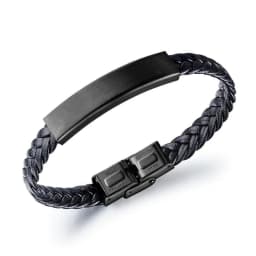 image-Fashion Jewelry Mens Black Charm Handmade Braid Leather Bracelet