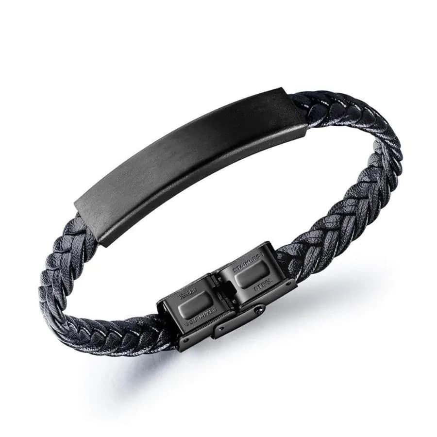 image-Fashion Jewelry Mens Black Charm Handmade Braid Leather Bracelet