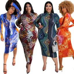 image-Plus Size Women Clothing Dresses Oversized Maxi Printed Tight-fitting